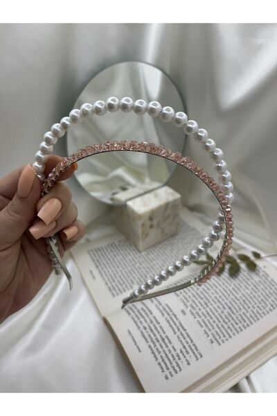 modernist طقم تاج مكون من قطعتين مرصع باللؤلؤ والأحجار (بودرة)