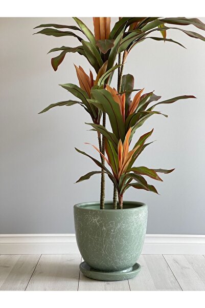 odka 10litre Saksı Tabaklı Çap: 25cmx Yükseklik: 23cm Mia Mint Yeşili Mermer Desenli