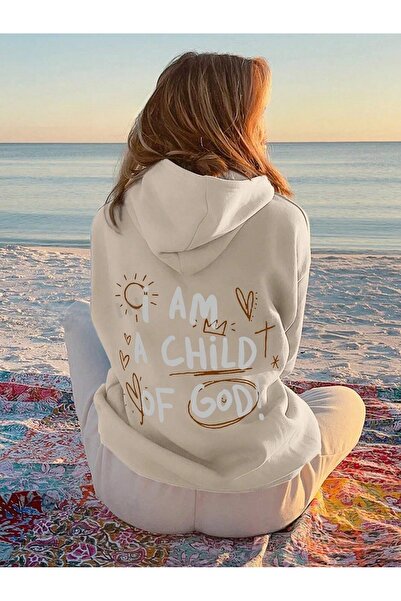 over head oh Ženska majica sa kapuljačom u bež boji Oversize kroj - 3 niti, I...