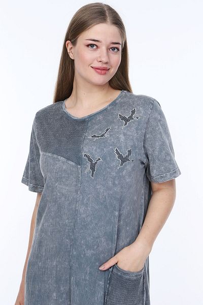 MJORA Gray Single Pocket Washed Viscose Plus Size Dress