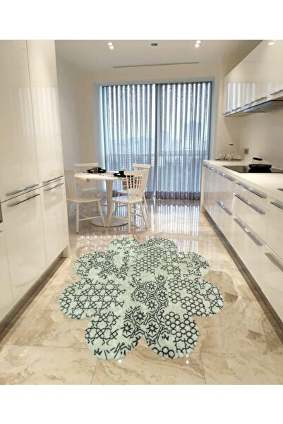 Balat Halı Dekoratif Beyaz Desenli Peluş Yumuşak Papatya Halı