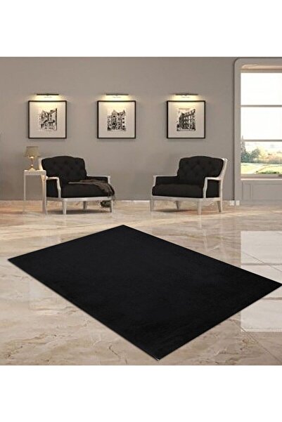 BESELY Siyah Yumuşak Kaymaz Taban Peluş Yıkanabilir Tüylü Mutfak Salon Oturma Odası Modern Halı Yolluk