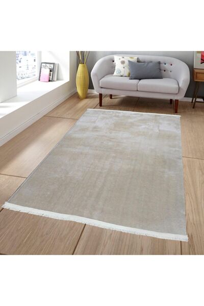 Balat Halı Saçaklı Yumuşak Kaymaz Taban Kahverengi Peluş Halı