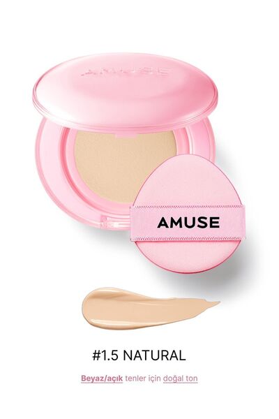 Amuse Dew Power Vegan Cushion Spf 50 Pa (KORENDY) Centella Ve Peptitli Parlak Bitişli 15g #1.5 Natural