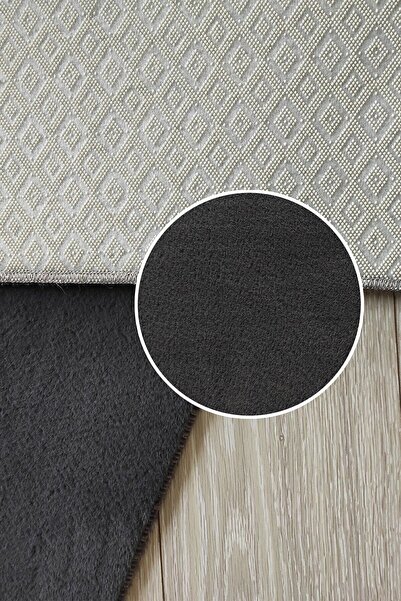 Balat Halı 3'lü Banyo Halısı Peluş Post Halı Klozet Takımı Koyu Gri 50x50(YUVARLAK)-50x50 Ve 50x70