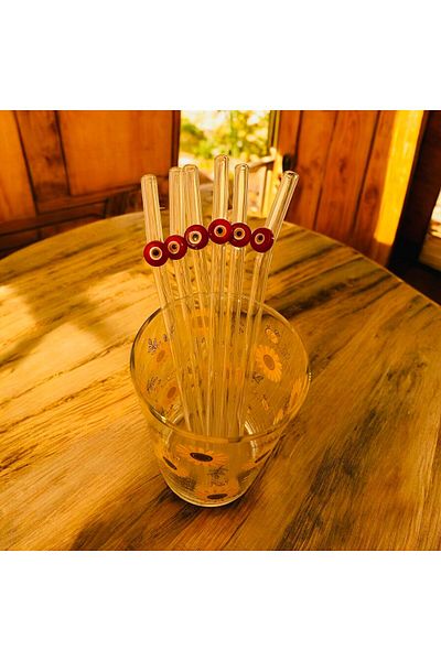 nazarboncuğu Set of 6 Galatasaray Glass Transparent Straws