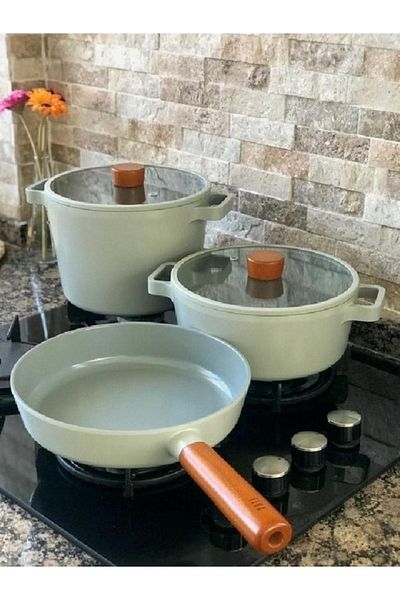 NEOFLAM Fika Aluminum Casting 5 Piece Gray Glass Lid Cookware Set