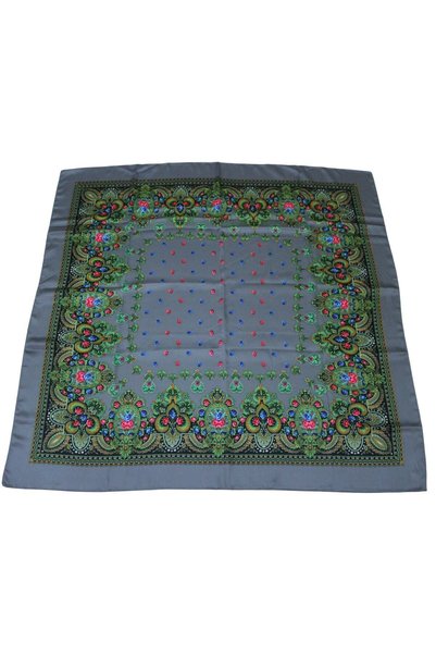 TikiTonki وشاح رمادي ساتان منقوش بالزهور العرقية مربع القطع - 90x90