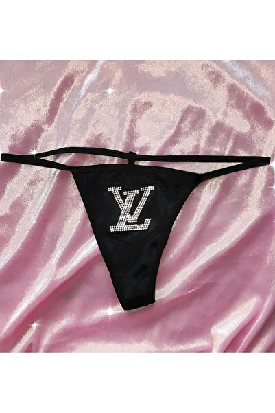Lolipop Butik Taşlı LV logolu Kadife T-String Model Tanga