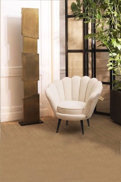 LOVİSSE HOME Siyah Ahşap Ayaklı Beyaz Istiridye Berjer, Papatya, Alacatı, Safir Teddy Berjer Beyaz