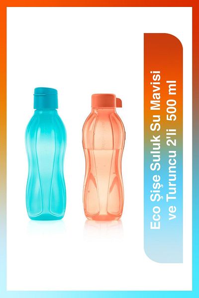 Tupperware Eco Bottle Water Bottle Easy Lid Blue and Orange 2 Pack 500 ml