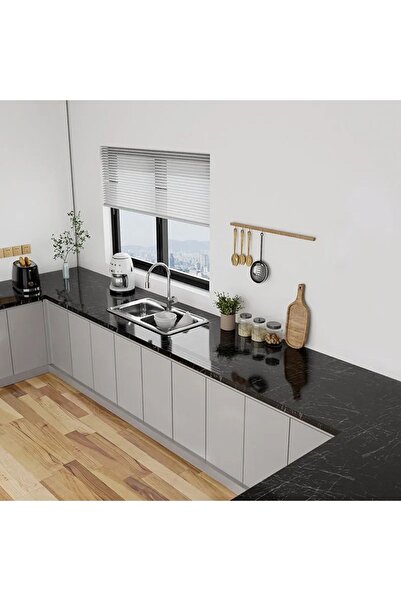 Kyrotech 3 Metre Siyah Mermer Desenli Kendinden Yapışkanlı Folyo Duşakabin Fayans Kaplama Banyo Dekorasyonu