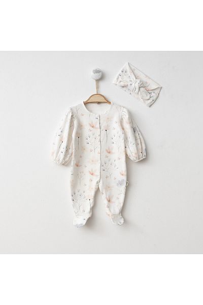 Minimus Baby Girl Newborn Lavinia Floral Watermelon Sleeve Jumpsuit Set Newborn Cotton Bandana Baby Set