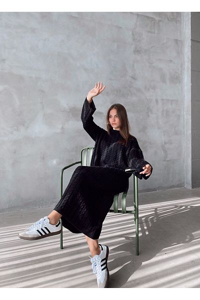 BRTC design Rochie de tricot cu împletitură neagră de damă