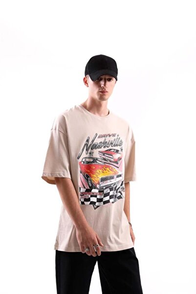 Flaw Wear Stone Color Nashville Drive Printed Oversize T-Shirt