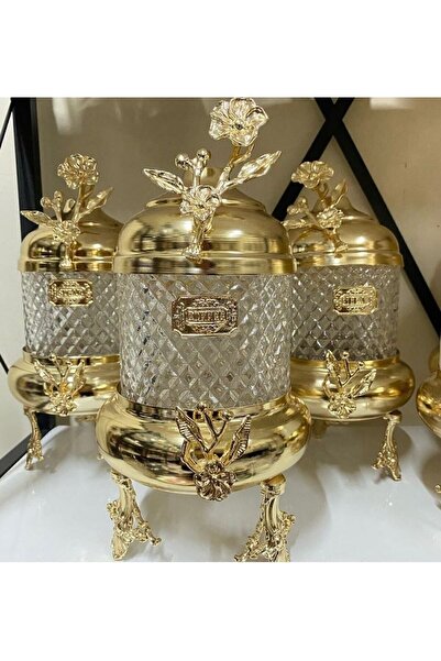 İmren Collection Lüx Ayaklı Kristal 3'lü Kavanoz Seti