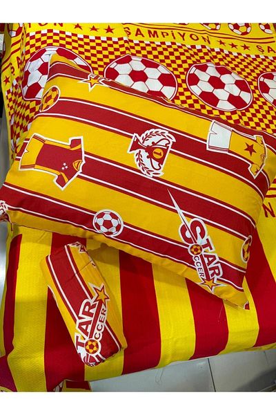 ŞENER HOME Yellow-Red Single Pique Set - Fan Pattern and Elastic Sheet