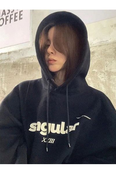 MODARİCH Hanorac oversize cu glugă cu imprimeu negru