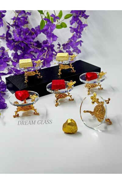 Dream glass 6'LI KUŞLU ELMAS DETAYLI GOLD AYAKLI  ŞİRİN LOKUMLUK
