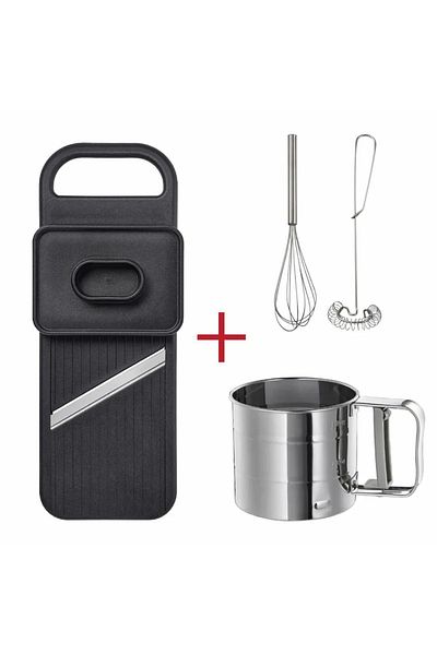 YESA HOME Set of 3 - Black Grater Idealisk Steel Flour Sieve and 2-Piece Whisk Steel Set