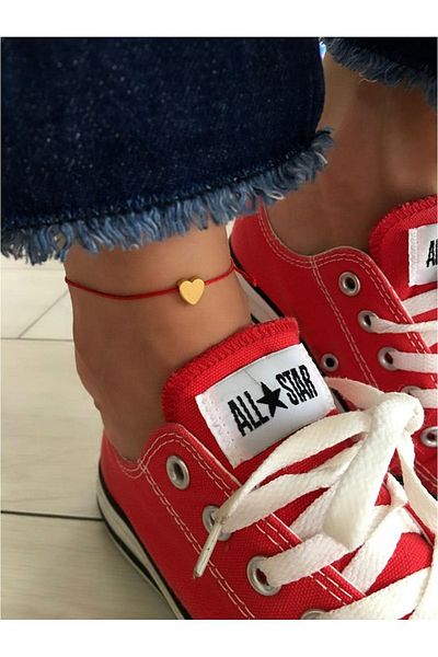 Serline Desing Women's Red Stringed Heart Lucky Anklet