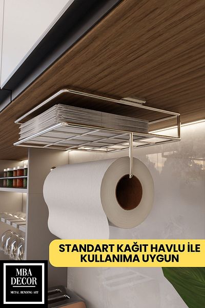 mba decor metal bending art Design ergonomic, argintiu, fără asamblare, instalare ușoară - Suport pentru șervețele și suport pentru prosoape de hârtie Veselă de bucătărie modernă