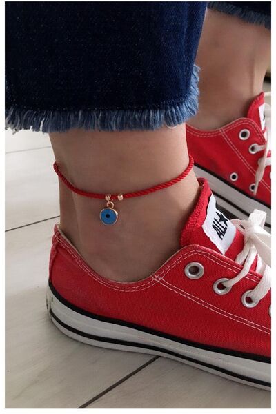 Serline Desing Women's Rose Color Red Stringed Evil Eye Sports Anklet