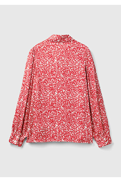 United Colors of Benetton Κόκκινο παχύρρευστο γυναικείο πουκάμισο - Λεπτομέρεια ώμου και καρπού, σχέδιο, μακρυμάνικο