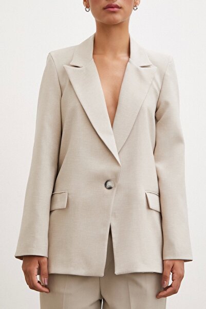 Never more Beige Single Button Blazer Jacket