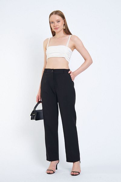 SIMO CLUB Stylish Women's Trousers - Pipe Leg, Zipper and Back Elastic