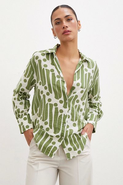Never more Green Modern Patterned Modal Shirt