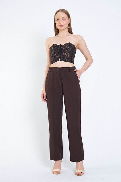 SIMO CLUB Stylish Women's Trousers - Pipe Leg, Zipper and Back Elastic
