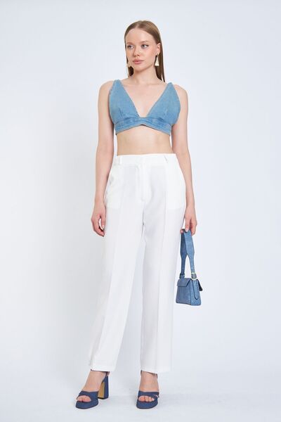 SIMO CLUB Stylish Women's Trousers - Pipe Leg, Zipper and Back Elastic