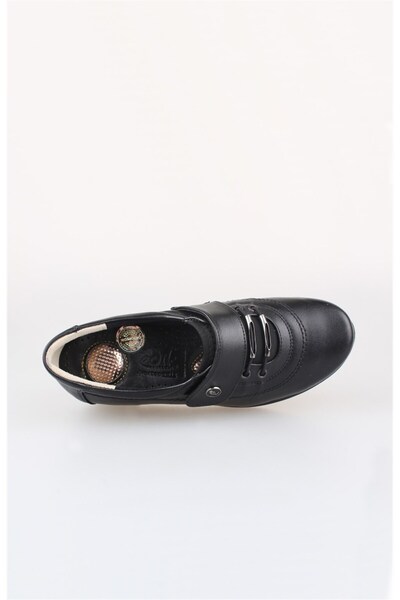 EDİK Edik Daily and Mother's Shoes Genuine Leather Lining Heel Cushioned System C208 Black