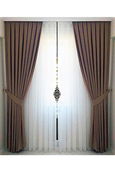 Emes Kahve  Gri Pileli Kadifemsi Fon Perde Yüksek Kalite,Sık Kanun Pileli (Te...