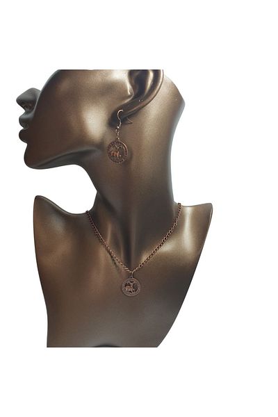 Ororabutik Copper Color 25mm Aries Figure Necklace and Earring Set