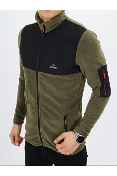 DYNAMO Erkek Haki Fermuarlı Cepli Polar Ceket 6545 battal