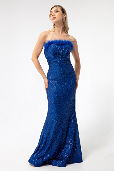 Lafaba Női szaxfon pánt nélküli, flitteres, hosszú estélyi ruha