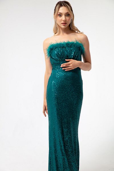 Lafaba Smaragdgrünes, trägerloses, langes Abendkleid mit Otrichet-Pailletten für Damen