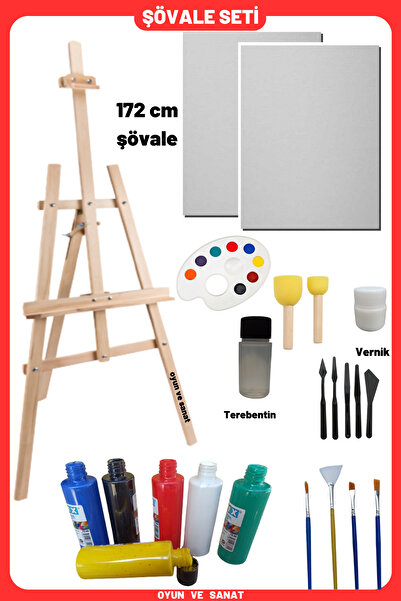 O&S Oyun ve Sanat Eğlen-Üret Lüks Resim Başlangıç Seti 1 -büyük Şövale (ŞÖVALYE), 2 Tuval (TUAL SETİ), Ressam Seti
