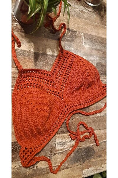 Kevser nur tuhafiye El Örgüsü Büstiyer Kiremit Renk