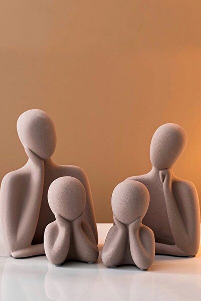 LALEZEN HOME 4 kişilik kahverengi Beton Heykel Obje Biblo Aile