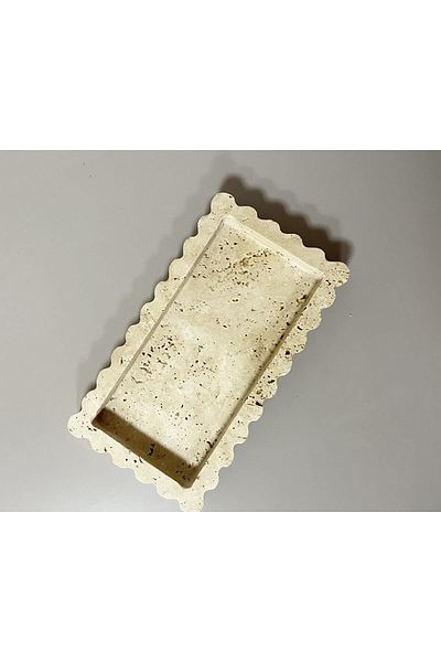 Modestmar Natural Travertine Marble Tray, Bathroom Organizer, Presentation Plate with Edge Detail
