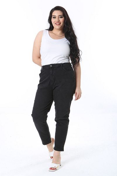 Şans Black High Waist Lycra Jeans - Large Size, 5 Pockets, Skinny Leg 65N38279