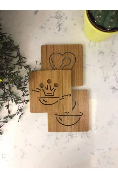 Pey Aksesuar Wooden Trivet Set - Pot Pan Teapot Coaster