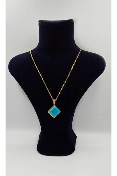 m mavi deniz accesories Steel Necklace Blue Stone Detail Necklace Steel Gold ...