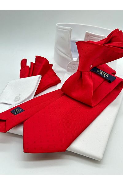 Gutiero Red Dot Classic Tie with Handkerchief