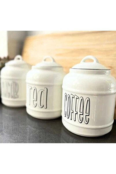 hazztasarım Ceramic Jar 3 Pieces Tea Sugar Coffee Jar with Lid