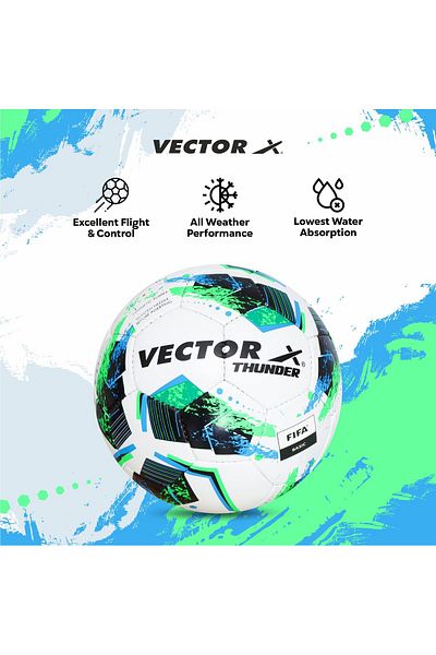 Vector X Thunder FIFA Basic Football (White-Green), Size-5