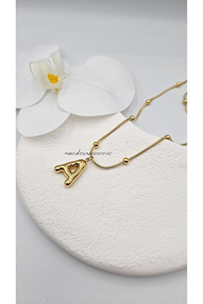 m mavi deniz accesories قلادة من الفولاذ بحرف بالون - تصميم حرف A